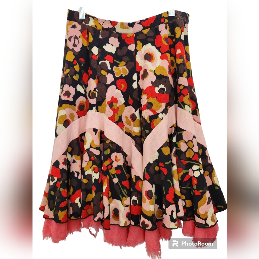Georges Levesque Pour Scandale Navy Floral Side Zip Skirt Size 29/8